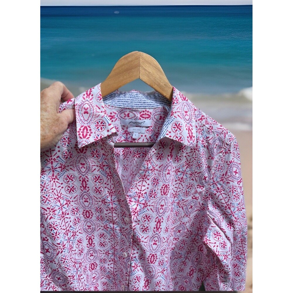 Foxcroft NYC Easy Care Contrast Flip Cuff Cuff Geometric Pink Multicolor Large
